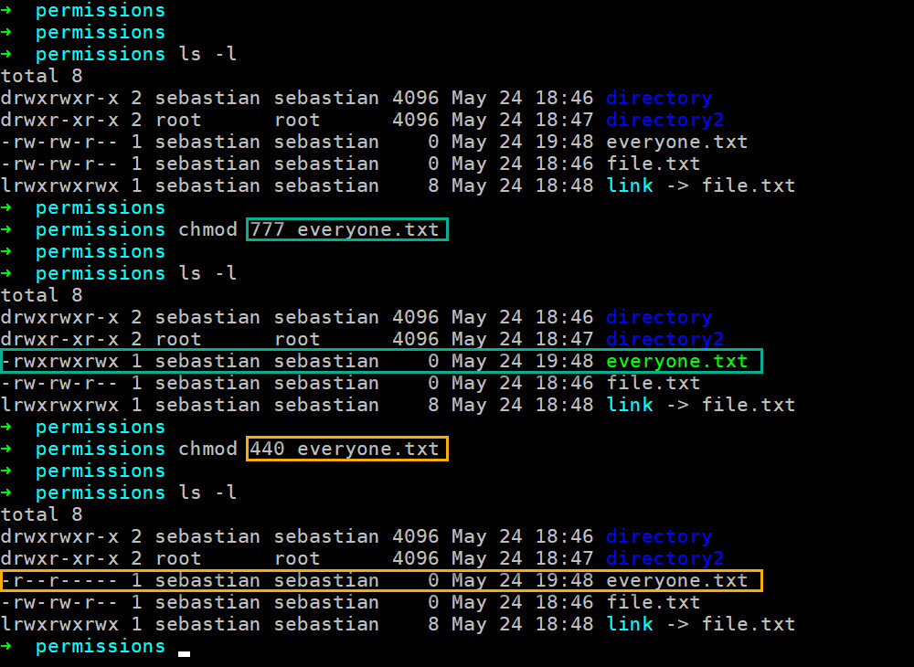 file changing permissions example